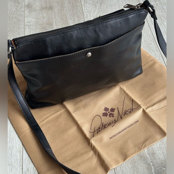 Patricia Nash Kirby Black Leather Crossbody Bag Buckle Flap - Picture 7 of 16